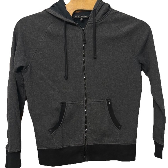 Pact Tops - Pact Organic Full Zip Hoodie Sweatshirt Gray Black Women Medium‎ Athleisure Gym